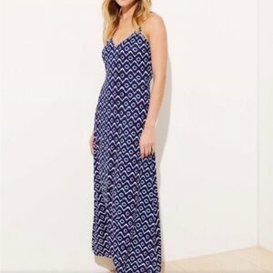 LOFT Blue and White Geometric Maxi Dress size L